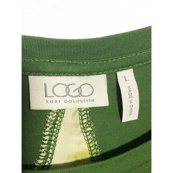 Lori Goldstein LOGO Modal Blend Green Shirt Colorful Sheer Back Panel Womens L - Picture 6 of 7